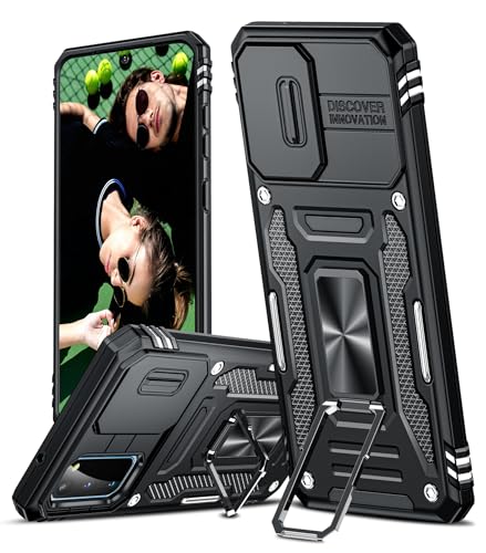 Image of LeYi for Samsung Galaxy S20(Not Fit S20+) Phone Case, with Camera Lens Cover Slider and Ring Stand Holder, Military Grade Hard Protective Cover Tough Armour Case for Samsung Galaxy S20, Black