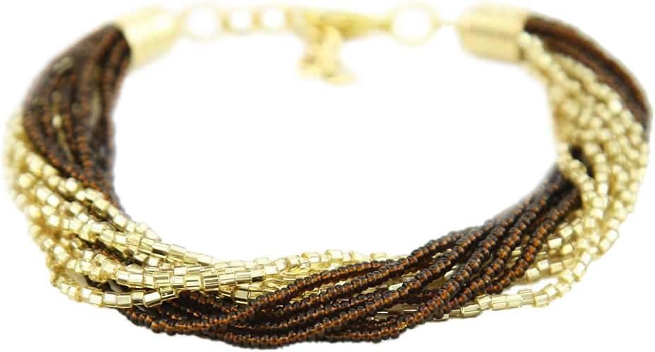Glass Of Venice Murano Glass Gloriosa 12 Strand Seed Bead Bracelet - Topaz and Gold