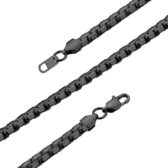 GOLDCHIC JEWELRY Venetian Box Chain Necklace, 316L Stainless Steel Mens Flat Link, 4mm, 6mm, 14 to 30 Lengths