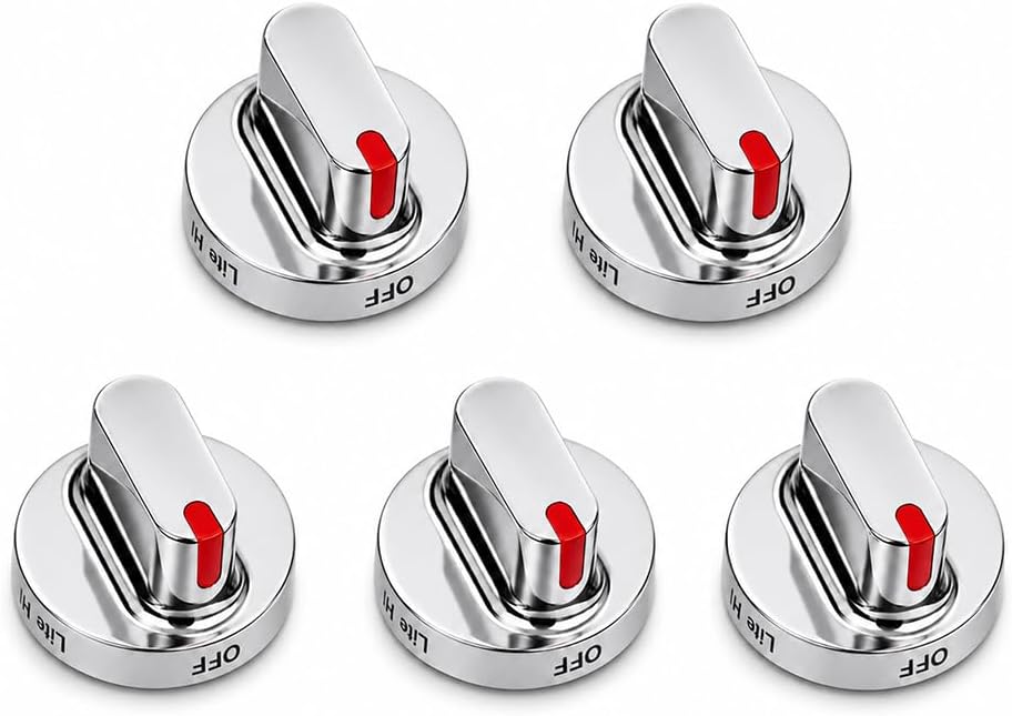 HQRP 5-Pack Burner Dial Range Knob for Samsung FX510BFGS FX510BGS FX710BGS NX583G0VBSR NX58F5300SS NX58F5500SS NX58H5600SS Gas Oven Stove