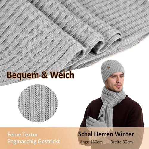 FLEERNIO Herren Winter Mütze Schal Touchscreen Handschuhe Set Thermo Beanie Wintermütze Strickmütze Winterschal Winterhandschuhe Geschenk für Männer