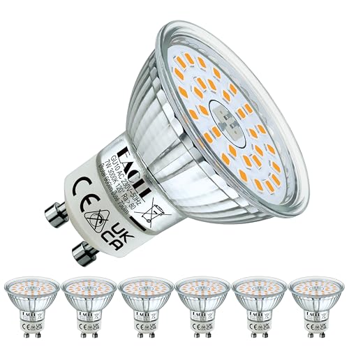 EACLL   Bombillas LED GU10, 7 W, luz cálida, 6 unidades, reemplazan a las bombillas halógenas de 100 W, 900 lúmenes, 3000 K, focos sin parpadeo, 230 V CA, ángulo de apertura 120°, reflector, no