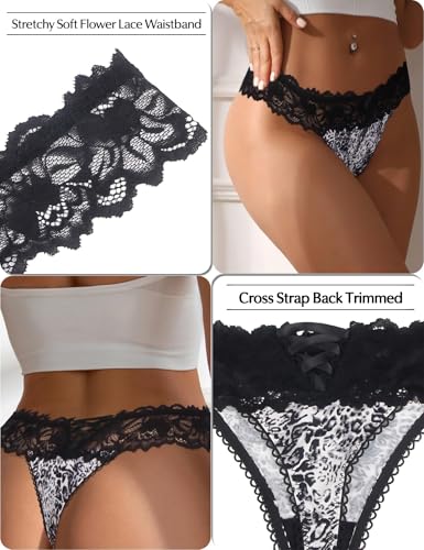 Image of ohyeah Sexy Lace G-String Thongs Panties Low Rise Underwear Undies for Women Cotton Crotch Cheeky Tangas Panties 4-18