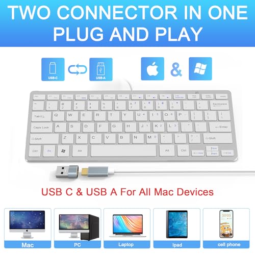 Ultra-Slim 78keys USB-C Mini Wired Keyboard with Media Hotkeys for Apple Mac Pro, MacBook 56Pro/ iMac, Air, Mac mini, Laptop Computers, Windows Desktop PC 11/10/8/7, with USB-C to A OTG Adapter,White by YORUNOHOSHI - Image 2
