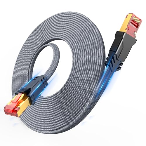 Cat 8 Ethernet Cable 100 FT,Snowkids High Speed 40Gbps,2000Mhz Braided High Duty LAN Cable,Gold Plated RJ45 Connector,S/FTP Shielded Indoor Flat 26AWG Network Cable for Modem/Router/ps-3/4/5/Gaming/PC