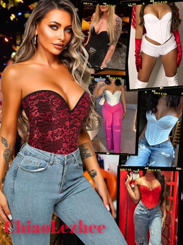 Image of ChiaoLezhee Heart Corset Top For Women, Sexy Concert Outfits Going Out, Strapless Crop Top, Overbust Bustier