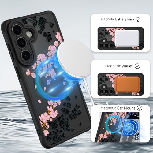 OOK Case Fit for Samsung Galaxy S26 Plus 6.7 Inch (Wireless Charging Compatible) Pink Floral Flowers Design Translucent Phone Cover Soft TPU + Hard PC Anti-Scratch Shockproof Magnetic Case for Women by OOK - Used condition - Image 2