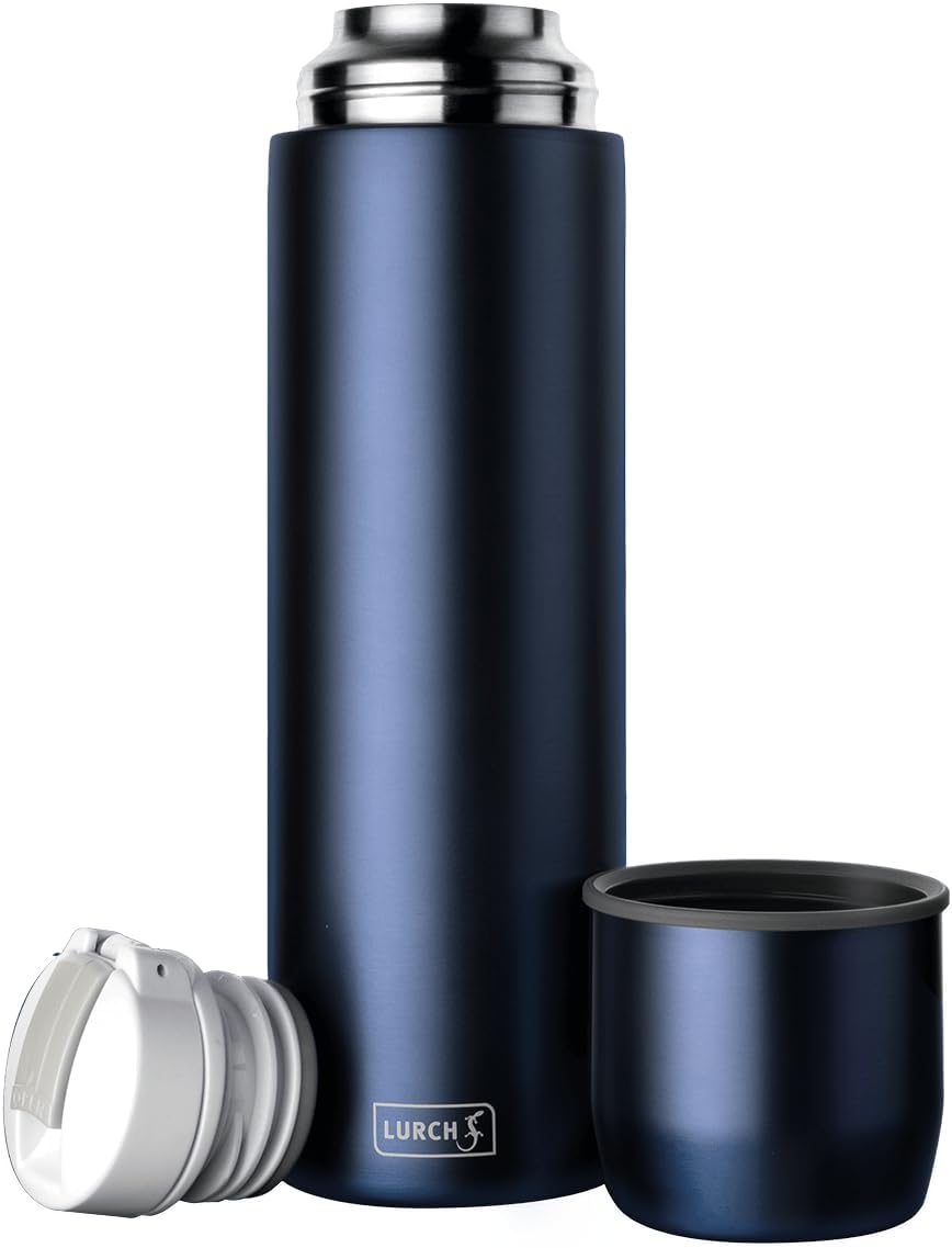 Lurch Insulated Flask for Hot and Cold Drinks Made of Double-Walled Stainless Steel with Mug 0.75 L Denim Blue II