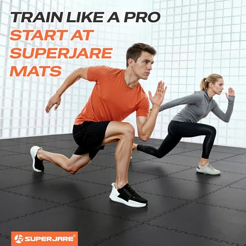 Image of SUPERJARE 0.56'' Thick 24 Sq Ft Rubber Top Gym Flooring for Home Gym