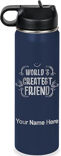 Miniatura 48 de LaserGram Personalized Water Bottle, World's Greatest Friend, Stainless Steel Double Wall Vacuum Insulated with Flip Top Straw, Custom Engraved Gift