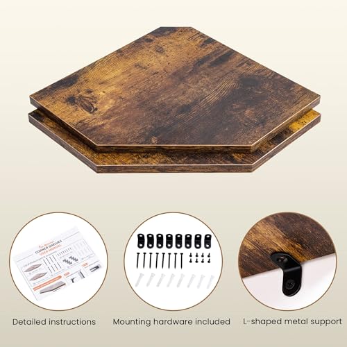 Image of Fun Memories Corner Shelf Wall Mount, Floating Corner Shelves, Set of 2 Corner Wall Shelf Organizer, Rustic Wood Wall Storage Display Shelves for Living Room Bedroom Bathroom Kitchen, Rustic Brown | Organizer