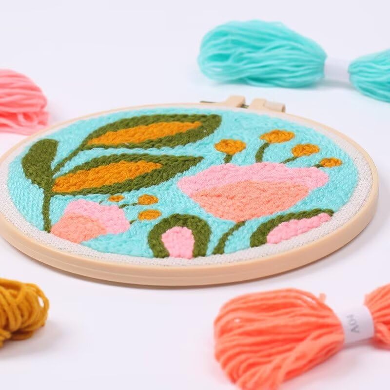 Punch Needle Starter Kit Floral Rug Hooking Beginner Kit with an Embroidery Pen and Hoop for Beginner Adults