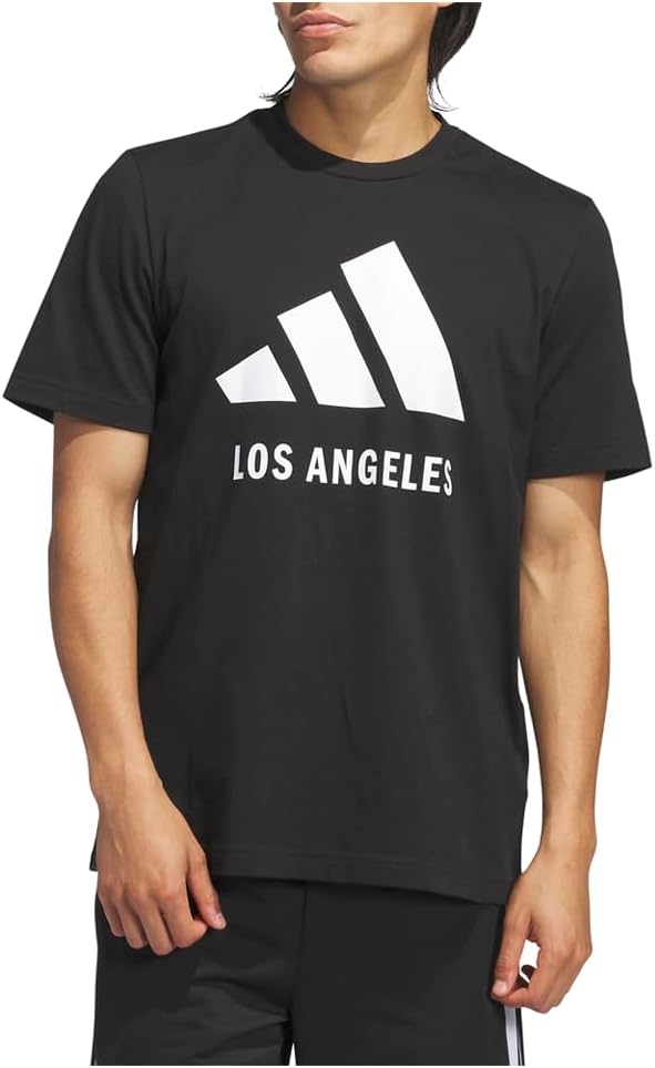 adidas Mens Key City Los Angeles Graphic Crew Neck Short Sleeve Casual Tops Casual - Black