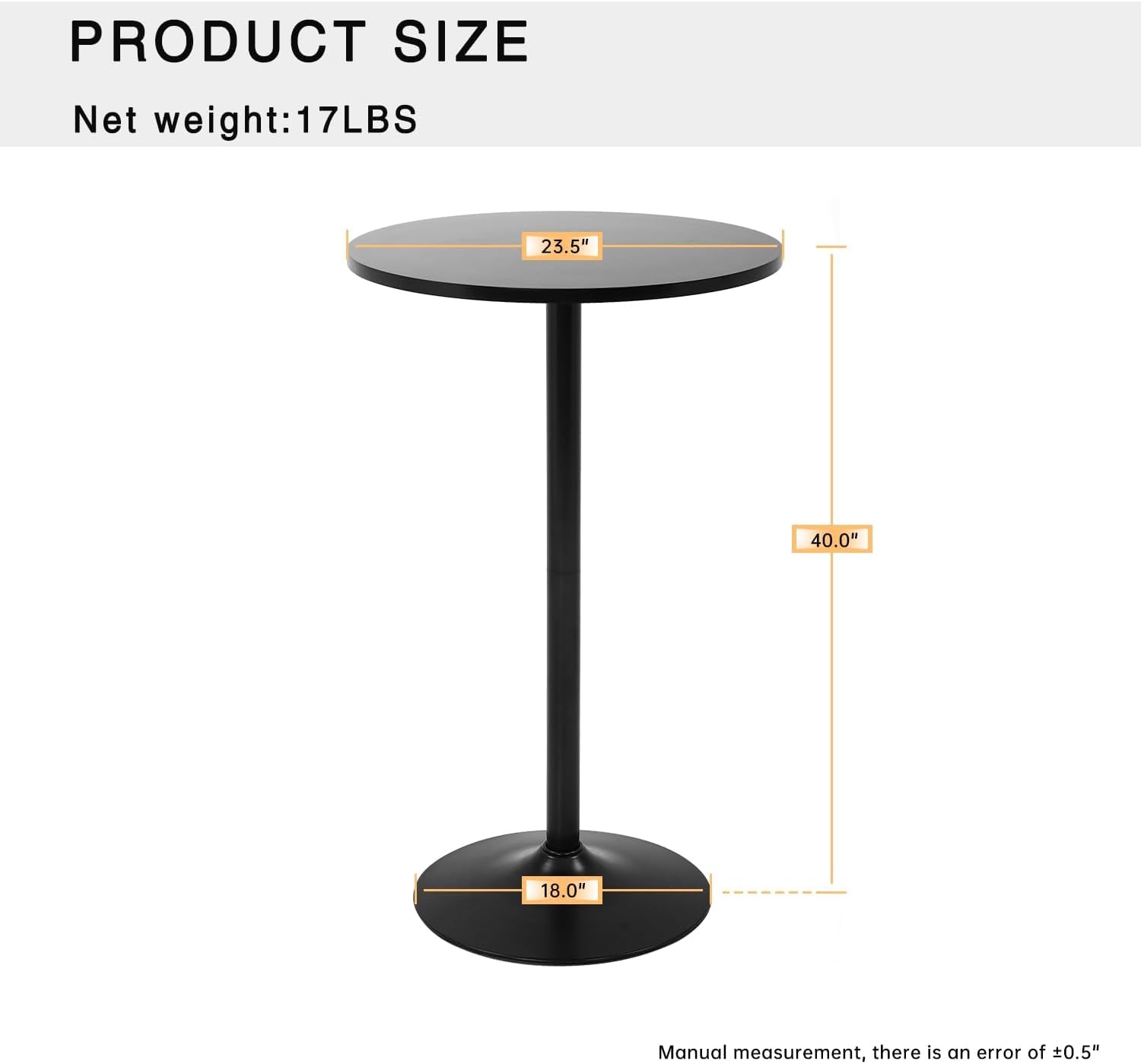 Round Bar Table 2 Set 40" Height Modern Pub Table with Solid Top and Sturdy Metal Base, High Top Table for Kitchen, Dining Room, Bistro, Cocktail, Black