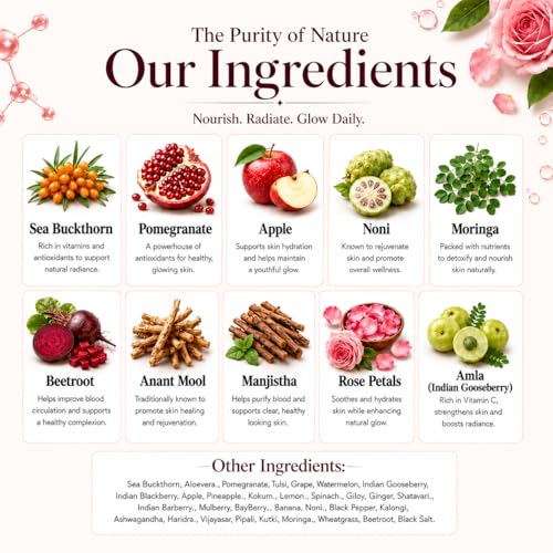 Image of The Wellness Shop Collagen Skin Radiance Juice 500ml | Natural Ayurvedic Supplement for Skin Glow and Healthy Hair | Sea Buckthorn Moringa Herbal Drink | Daily Beauty Wellness Juice for Men Women