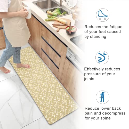 Artnice Kitchen Runner Mat 2 Piece, White Floral Trellis Khaki Cushioned Kitchen Rugs, Memory Foam Kitchen Floor Mats, Anti Fatigue Standing Floor Mats For Office Kitchen Sink Hallway Bedroom #TOP3