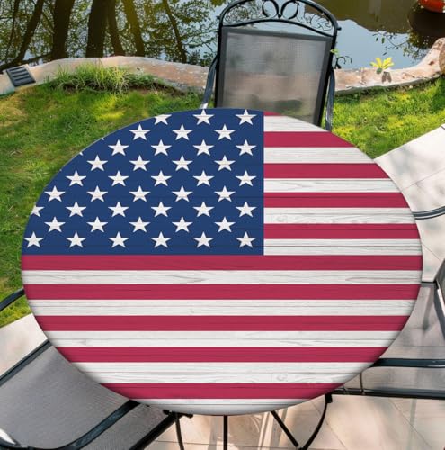 Yesad Round Table Cover for Round Tables 36"-70", Fitted Tablecloth with Elastic for Indoor Outdoor Party Holiday, 48inch, Flag by Yesad - Used condition - US$15.90