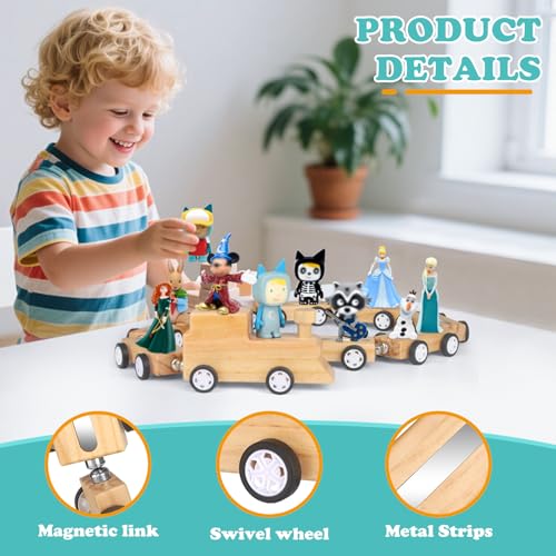 Image of Miniature Train for Tonies Stories Figures Organizer Storage Shelf, Wooden Magnetic Holder for Tonies Characters for Children, Display Collection 10~15 Characters, Funny Little Car