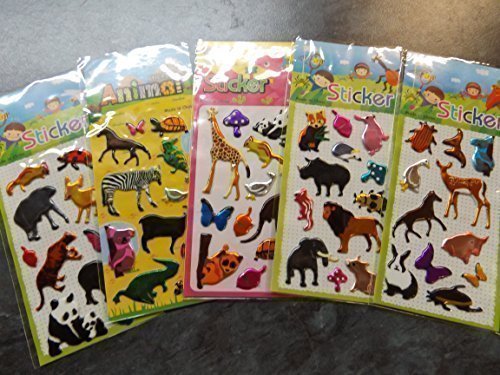 fat-catz-copy-catz 5 x Small Sheets of Dinosaur, T-Rex, Pre-Historic Animals, Cars, Insects, Bugs, Fashion Stickers for Kids Girls Boys, Craft, Scrap Books, Card Making, Gift Party Bags