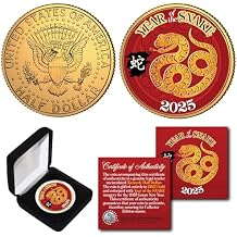 2025 Chinese Lunar New Year of The Snake Gold Plated JFK Kennedy Half Dollar Collectible Coin with Gift Box