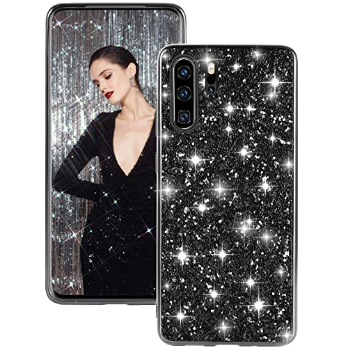 Hülle für Huawei P30 Pro - Glitzer Bling Sparkle Stoßfest Anti-Kratzer Ganzkörper 360 Grad Schutzhülle Ultra Dünn Cover Case (Schwarz)