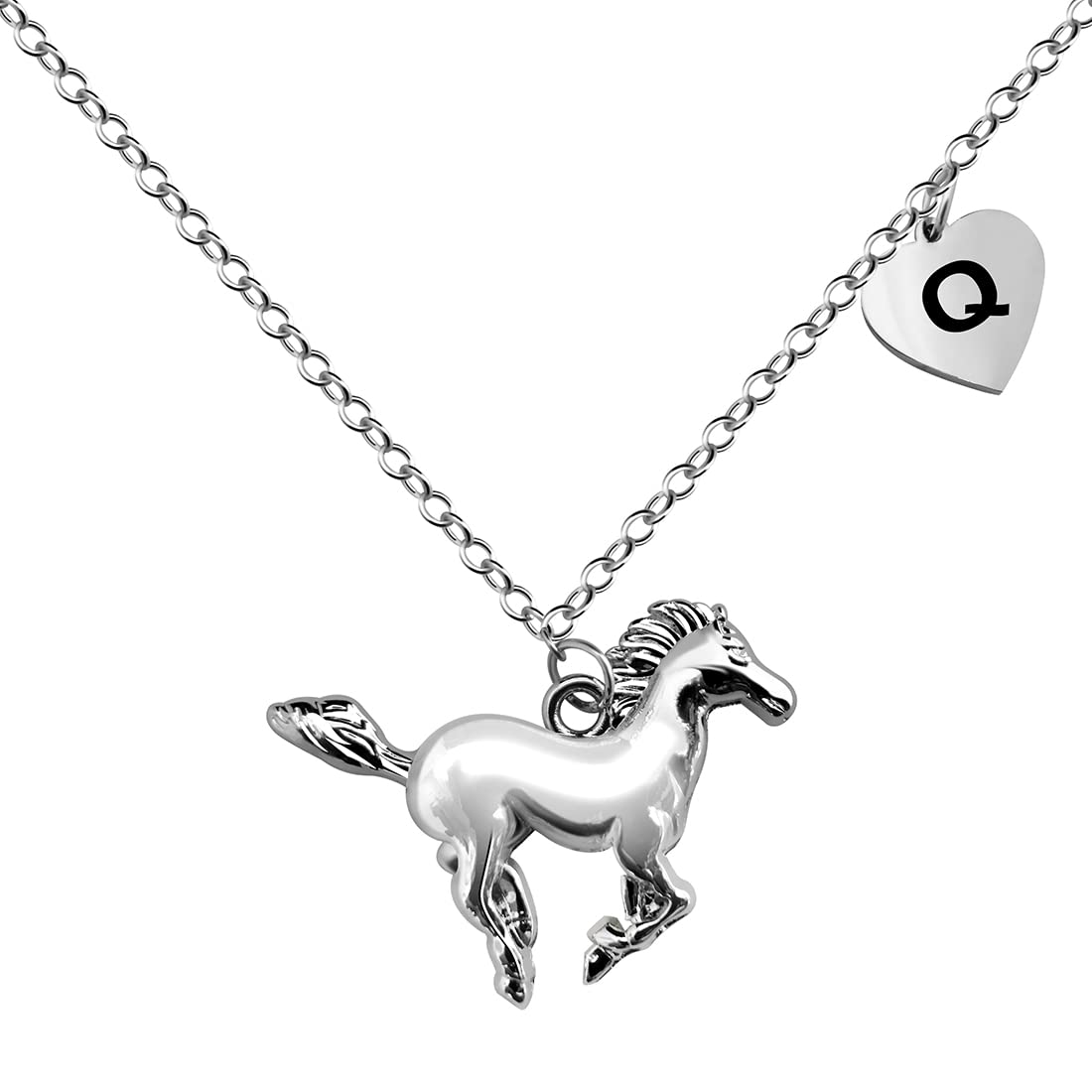 BANCHELLE Horse Necklace Heart Initial Pendant Necklace Silver with Pouch for Women Men