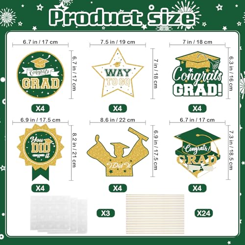 Image of 2026 Graduation Party Decorations - 24 Pcs Class of 2026 Congrats Grad Table Centerpieces Graduation Table Decorations Sticks Table Toppers for Graduation Party (Green Gold)