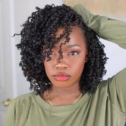 COOKOO 8 Inch 2 Packs Pre Looped Yanky Twist Crochet hair Natural Black Mini Spring Twists Hair for Women Micro Crochet Yanky Twist Hair with Curly Ends 1B#