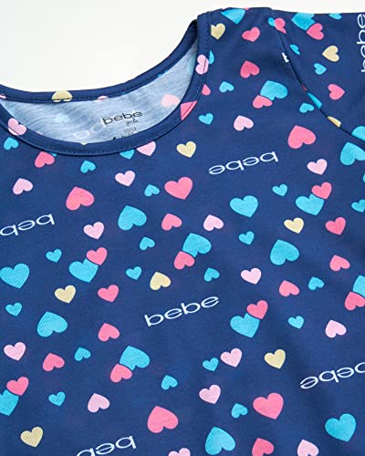 Bebe Girls' Pajamas - 4 Pack Short Sleeve Sleep Shirt Nightgown (Size: 5-16), Size 14/16, Grey/Heart/Blue/Cherry #TOP4