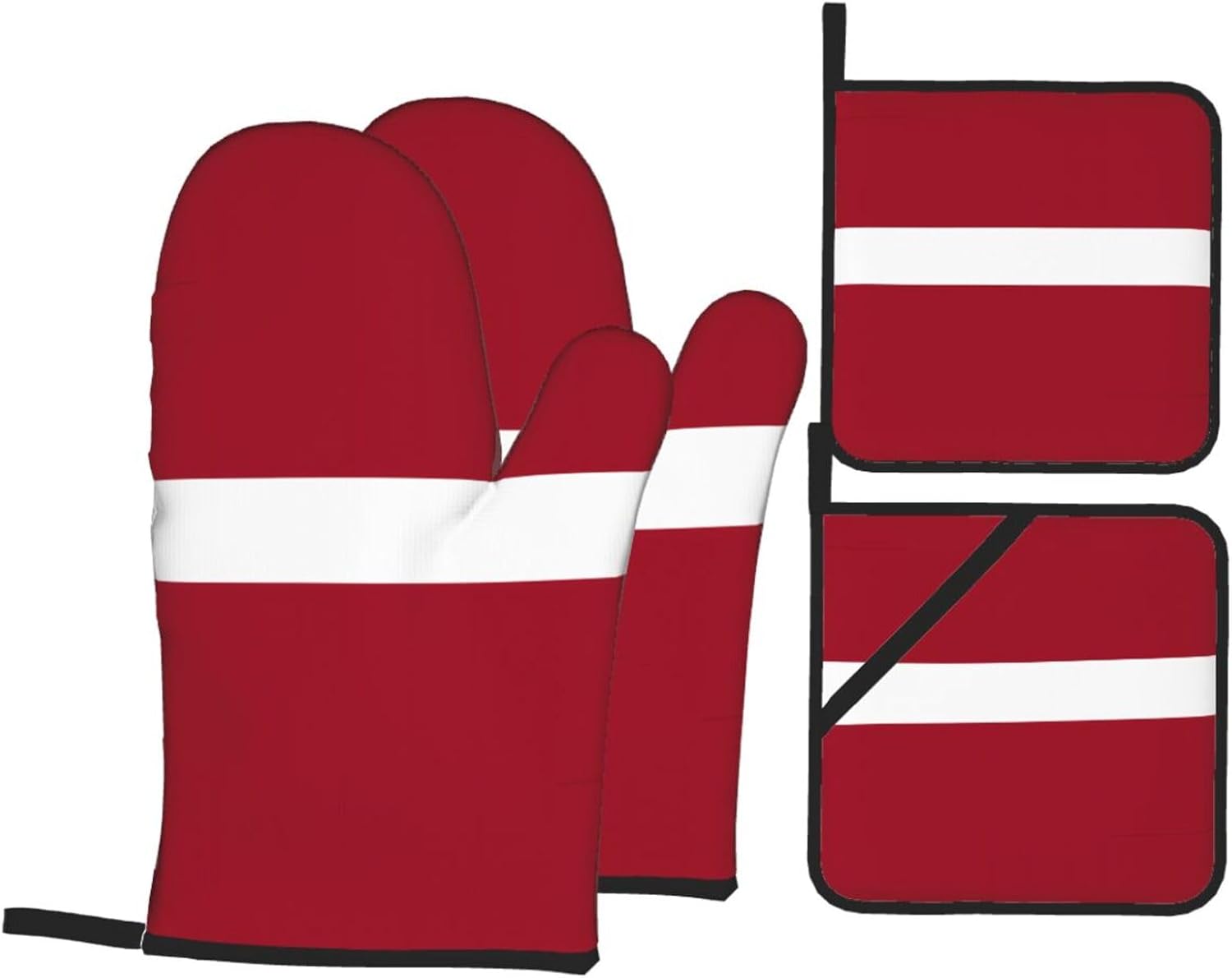 Flag of Latvia Oven gloves and heat-resistant mat 4-piece set. Suitable for grilling, microwave oven frying, and baking