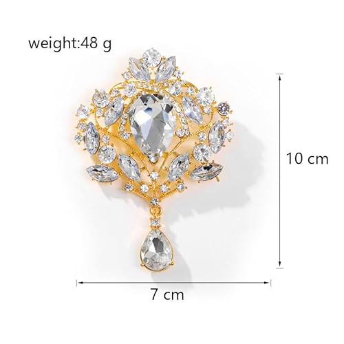 Broche feminino de casamento com strass e cristal grande da Reizteko, Gold-toned Crystal
