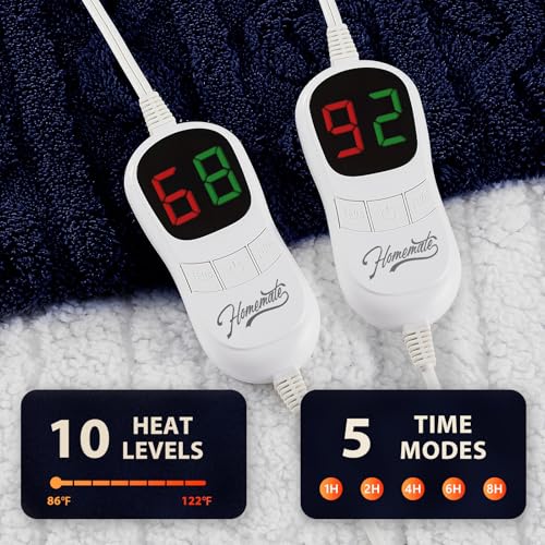 Image of Homemate Electric Heated Blanket King - 100 inchx90 inch Heating Bed Blankets Throw with 10 Heating Levels 8 Hours Auto Off Fast Heating Over-Heated Protection Ultra Soft Warm Flannel ETL Certified