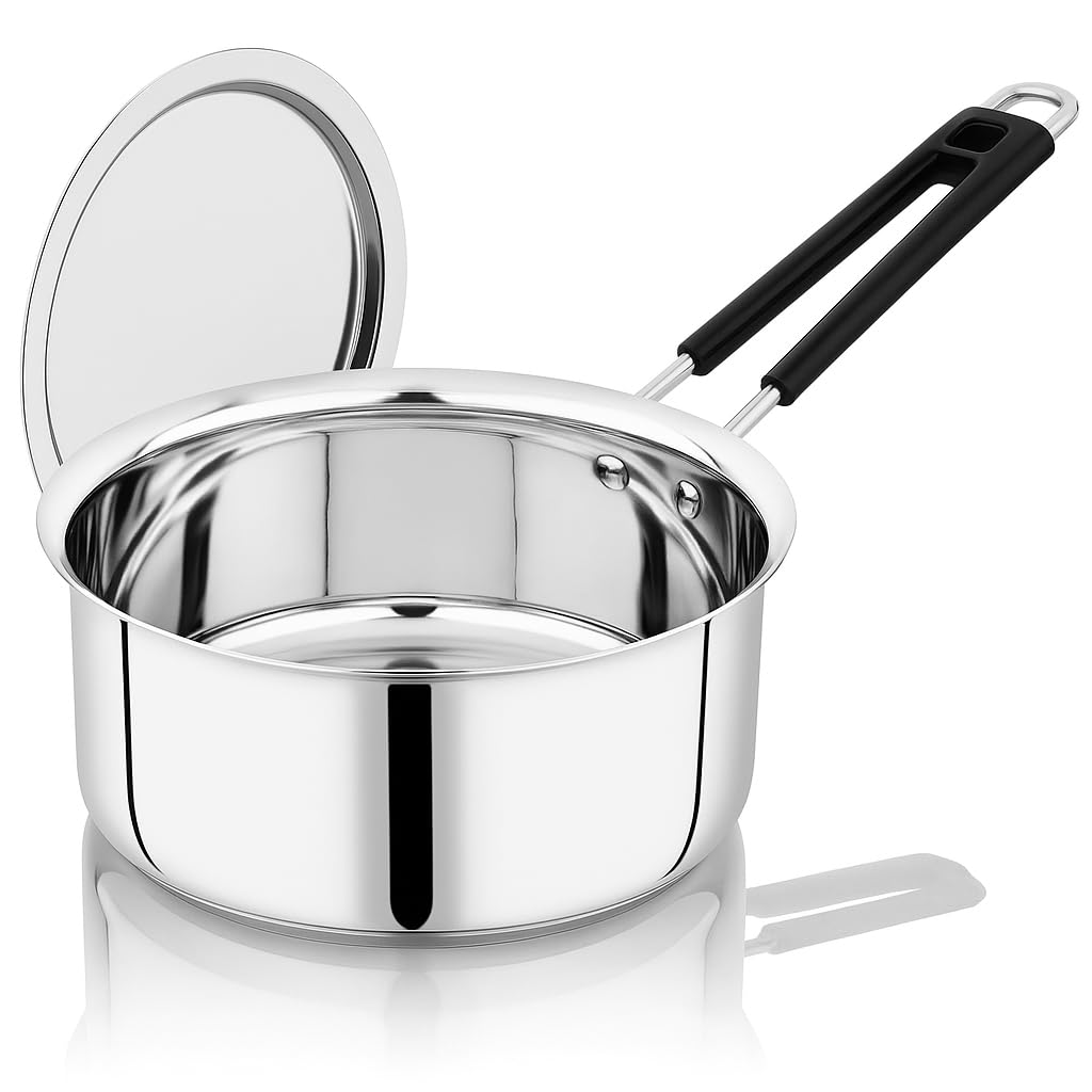LIMETRO STEEL Premium Series Stainless Steel Soucepan with | Tea Pan | Milk Pan | Pot Tapeli Patila Milk Boiler Induction & Gas Compatible (1.5, litres)