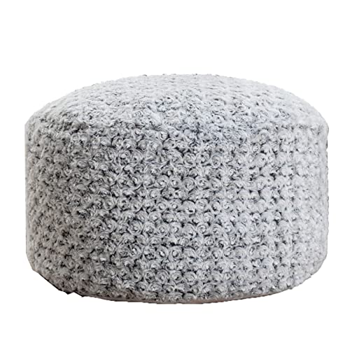 ZABEES Taburete reposapiés de terciopelo con flores grises, taburete pequeño bohemio redondo para asiento Osman, taburete de piel artificial, reposapiés suave para sala de estar, asiento acolchado