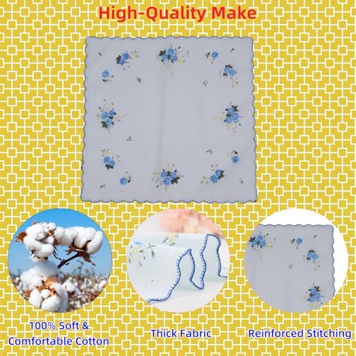 image for GoldenLife Soft Cotton Handkerchiefs for Women - 12 Pack Vintage Ladie