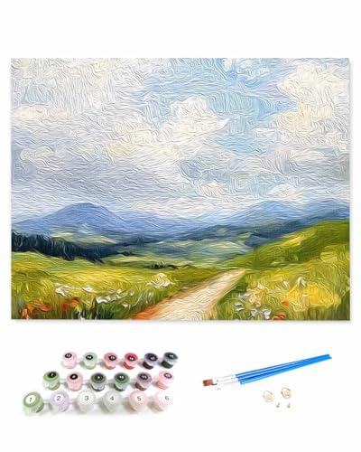 VamJump 数字油絵 手塗り 風景 シンプルなスタイル 印象派様式 草原 油絵 近代主義 DIY絵 初心者 時間をつぶす 壁飾り アートクラフト 絵画手芸キッ 絵の具をつける 塗りつぶし掛け 30x40cm