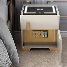 Smart Nightstand with Drawer and Safe, LED Bedside Tables with Charging Station Night Stand Modern Night Table for Bedroom, OfficeWhite,45cm/18in