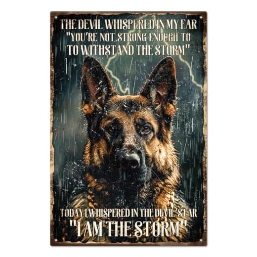 GLOBLELAND Deutscher Schäferhund Metall Blechschild - Schwarzer Hund Vintage 12×8 Zoll 'Ich Bin Der Sturm' - Lustige Wanddekoration Für Zuhause