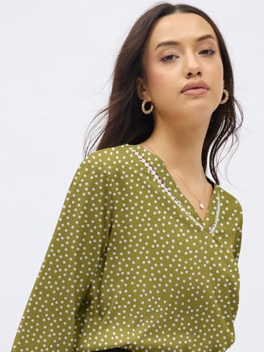 Image of SheWill Printed Top with Contrast Tipping - Stylish Ethnic & Western Tops for Women - Summer Travel Wear, Trendy Tops for Jeans, Lightweight & Comfortable Casual Wear