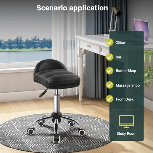 Image of BFTOU Black Rolling Stool Chair with Wheel for Home Work SPA Massage Height-Adjustable and Cost-Effective Swivel Stool with Low Back