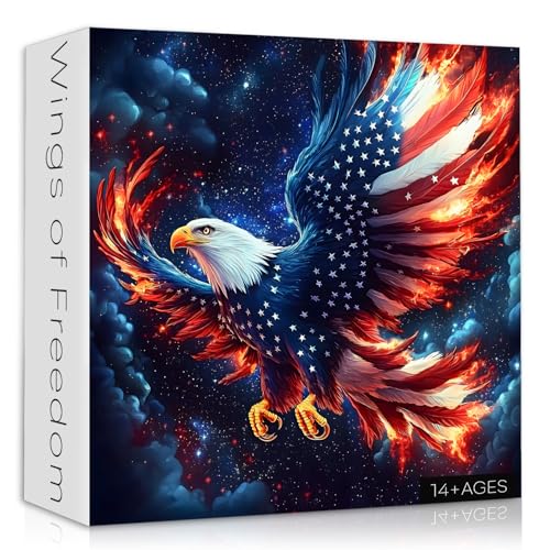 American Flag Eagle Puzzles for Adults 1000 Pieces, USA Patriotic Faith Country Jigsaw Puzzle, United States Bird Puzzles Bald Eagle