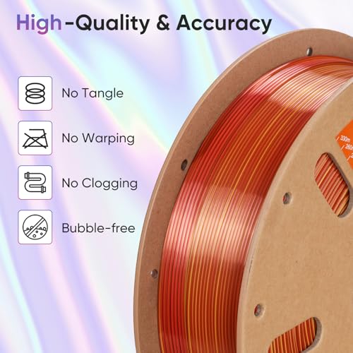 Image of ERYONE Silk Filament PLA+ 1.75mm Shiny 3D Printer Filament, Multicolor PLA 4 in 1, 1kg (2.2LBS) /Spool, HS Silk Quadruple Color Metallic Frenzy (Black & Dark Red & Banana Orange & Gold)