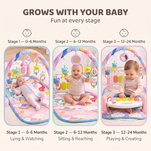 Image of StarAndDaisy Baby Play Gym with Musical Piano, Hanging Toys & Soft Play Mat, Infant Activity Gym for Tummy Time, Sensory Play & Early Learning, Baby Gym for 0-24 Months