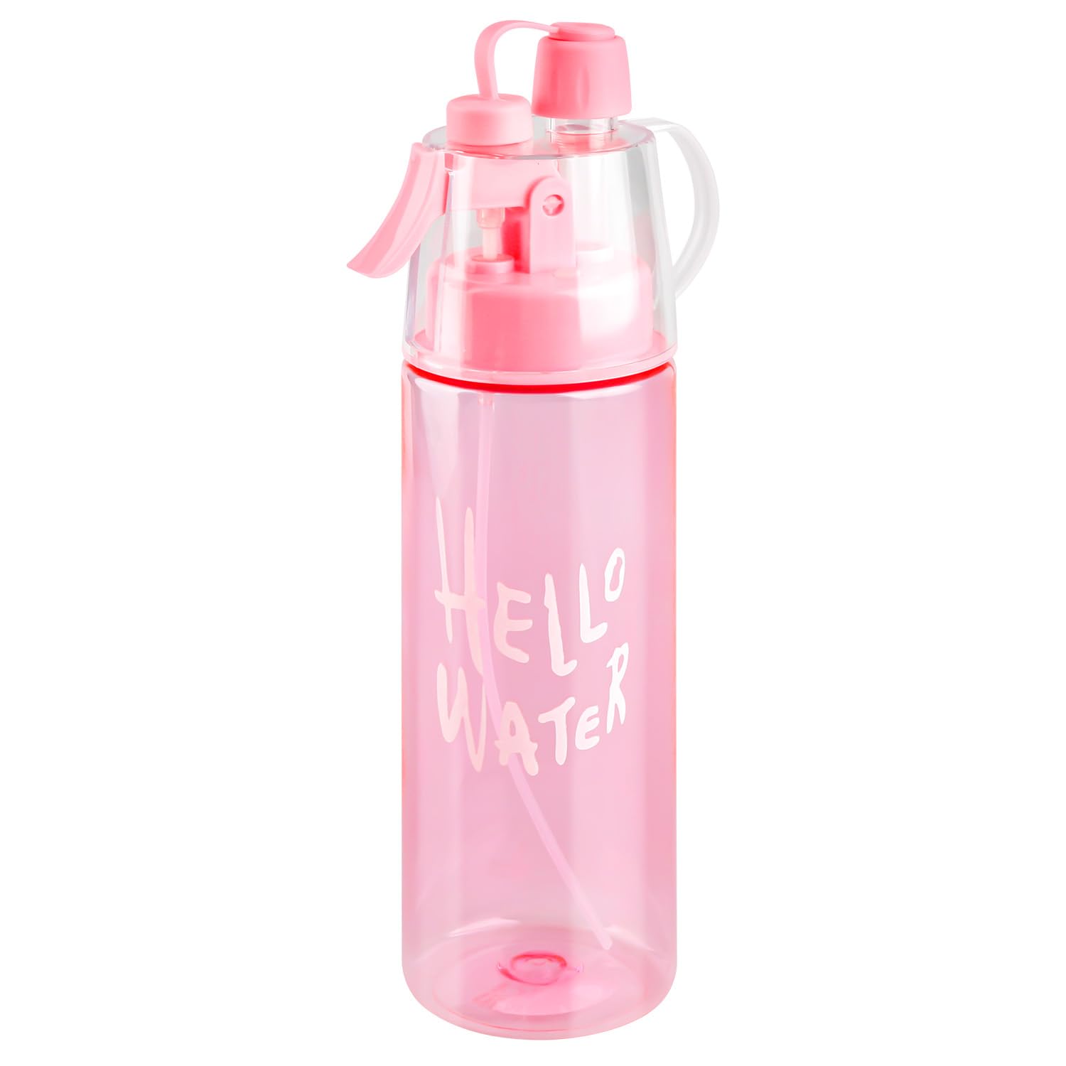 wellrun 580ML Sports Water Bottle with Spray Mist,Portable Leakproof Multi-Function Hydration Drinking Bottle for Outdoor,Fitness,Cycling, Climbing,Hiking,Flip Straw(Glossy Pink)
