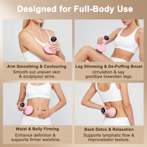 Image of Lymphatic Drainage Massager,5-in-1 Anti Cellulite Massage Tool,Reduce the Appearance of Cellulite & Stretch Marks, Microcurrent, Red Light, Heat & Vibration, Suitable for Full-Body, Bright pink
