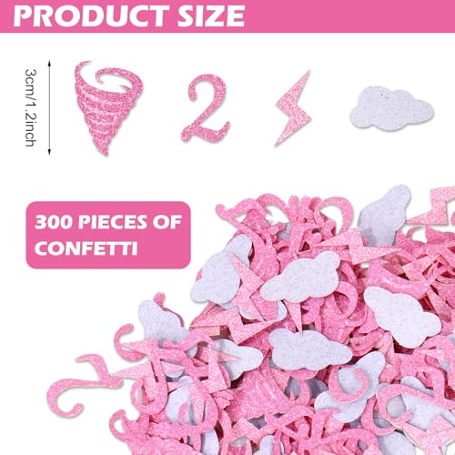 Image of Whaline 300 Pcs Pink Two Nado Table Confetti 2nd Birthday Party Confetti White Cloud Tornado Lightning Number 2 Table Centerpieces for 2 Years Old Birthday Supplies