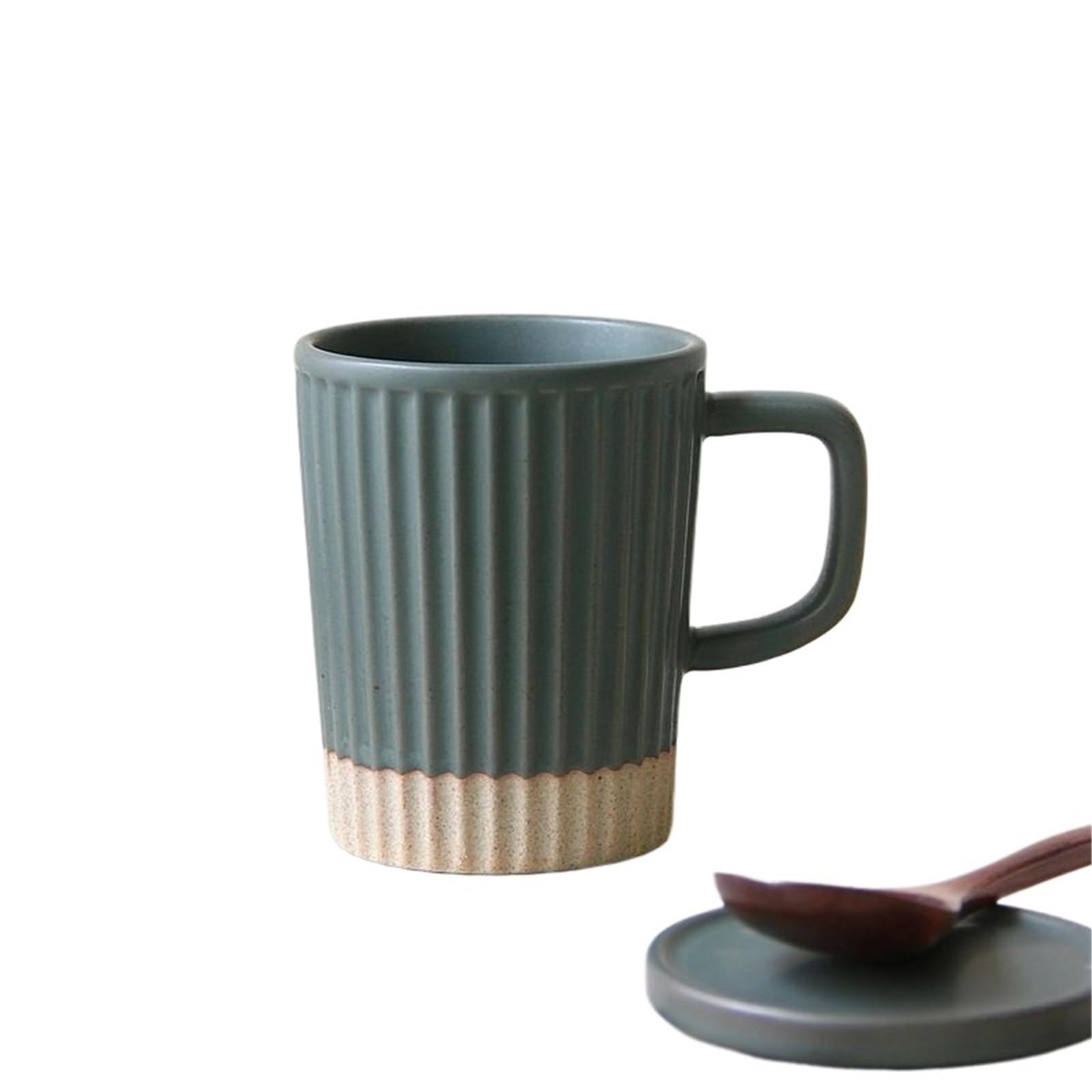 HLHLOP777 Coffee Mugs Vertical Pattern Mug with Lid Ceramic Simple Sesame Glaze Coffee Cup Coffee Cup(Green)