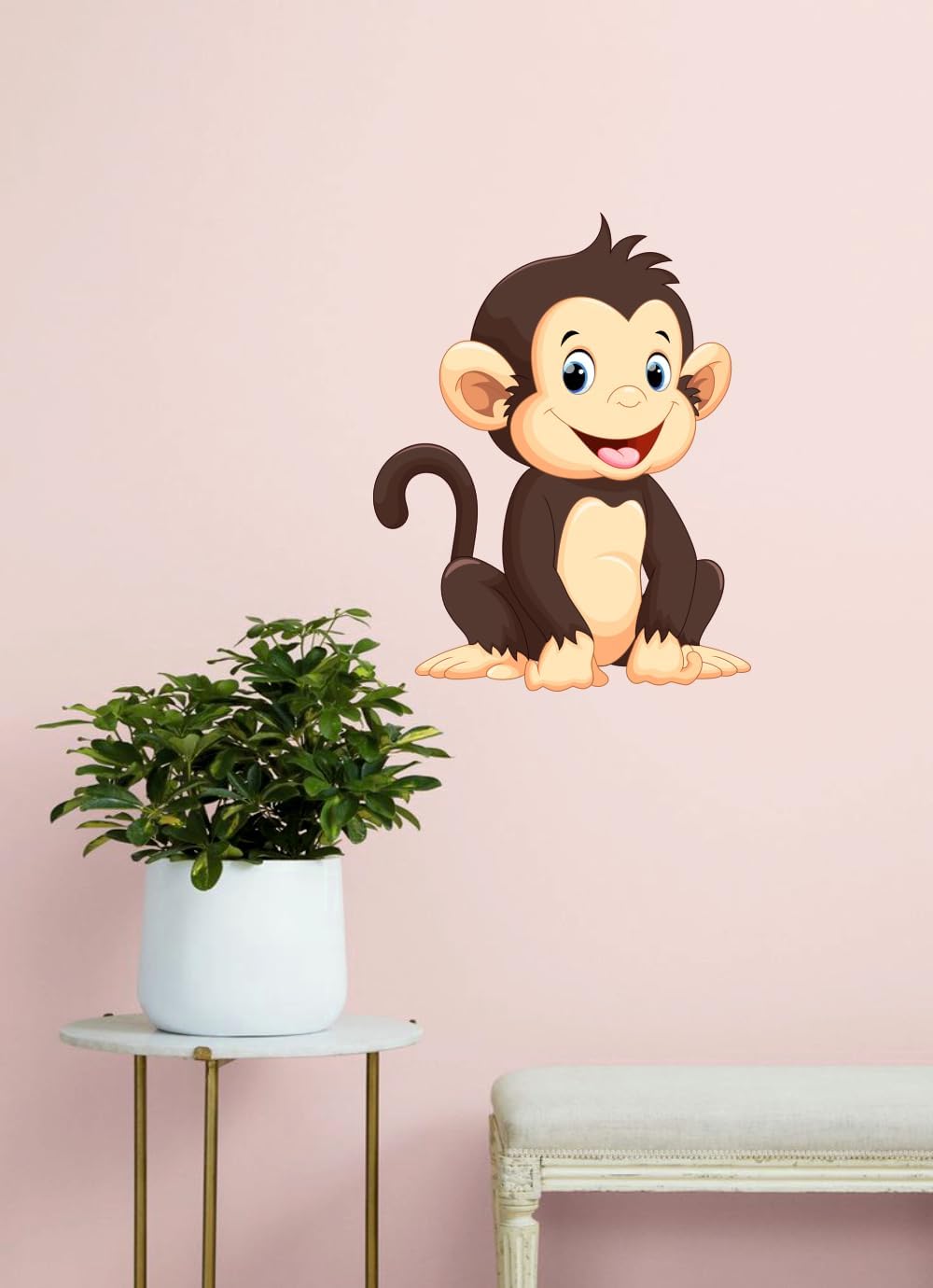 One Smile Monkey Cartoon Wall Sticker for Living Room, Bedroom, Office (Multicolor - Size - 46cm x 39cm)