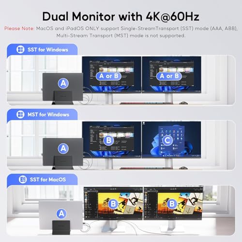Image of USB C Laptop Docking Station Dual Monitor, 11 in 1 Vertical Dock with 2 HDMI 4K, 3 USB A /C 10Gbps, 2USB-A 5Gbps, USB A 2.0, Ethernet, Docking Station Stand for Type-C Laptops (Black)