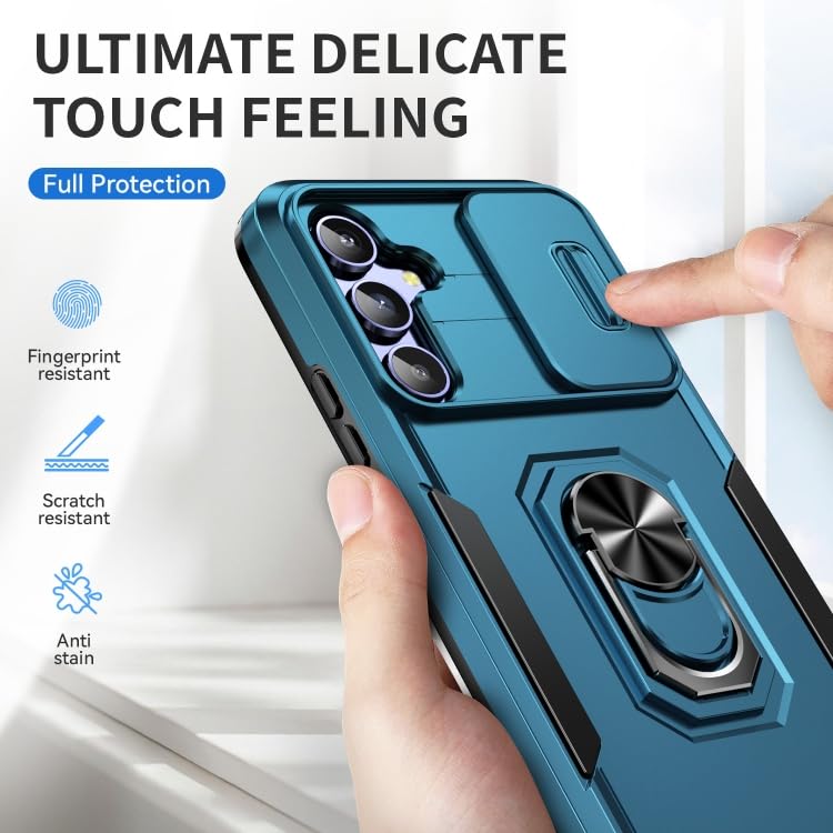 Image of Back Cover Case Compatible for Samsung Galaxy A14 5G with Slide Camera Cover & Rotated Ring Stand | Military Grade Mobile Phone Cover Case for Samsung Galaxy A14 5G (Blue)